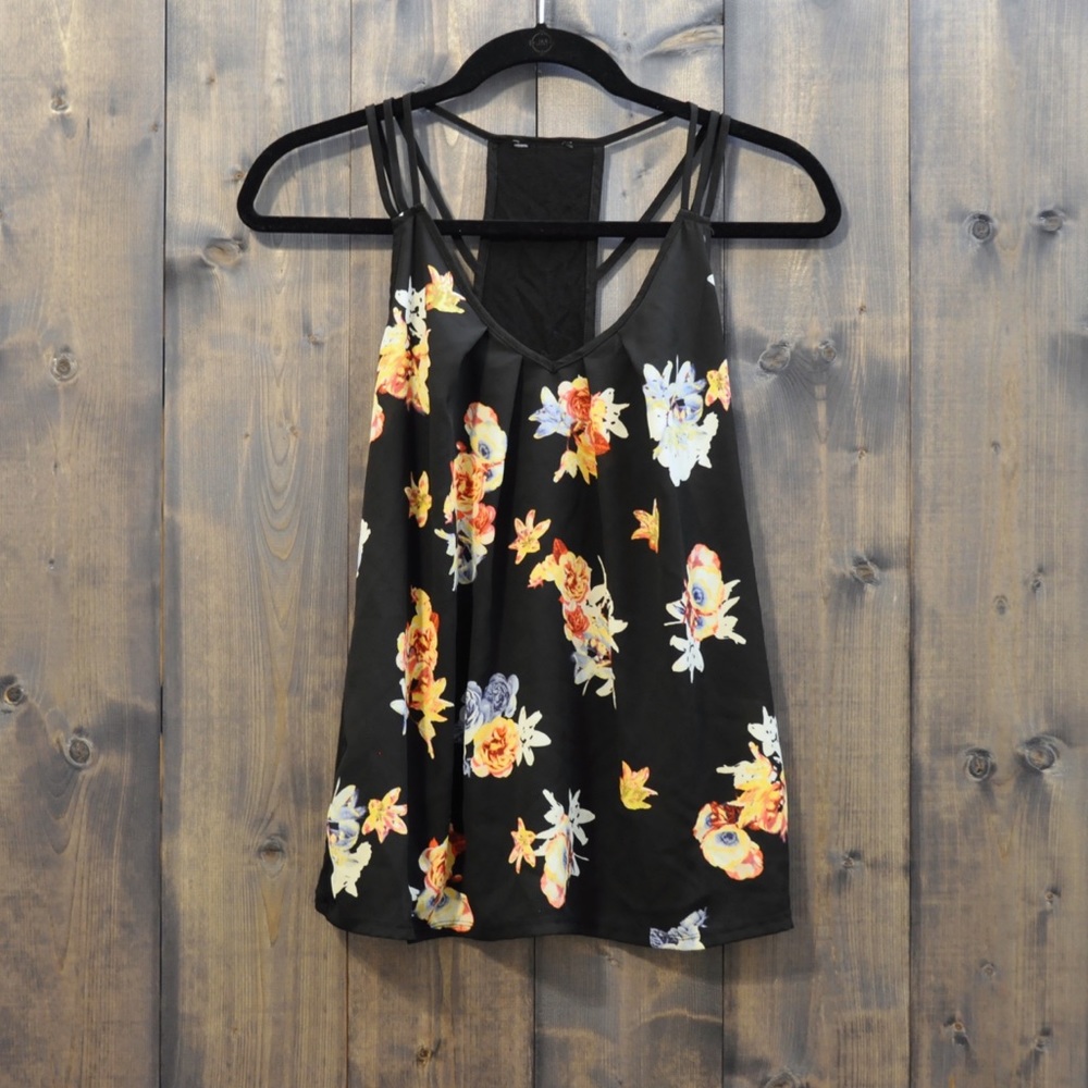 Express Strappy Black Floral Tank Top